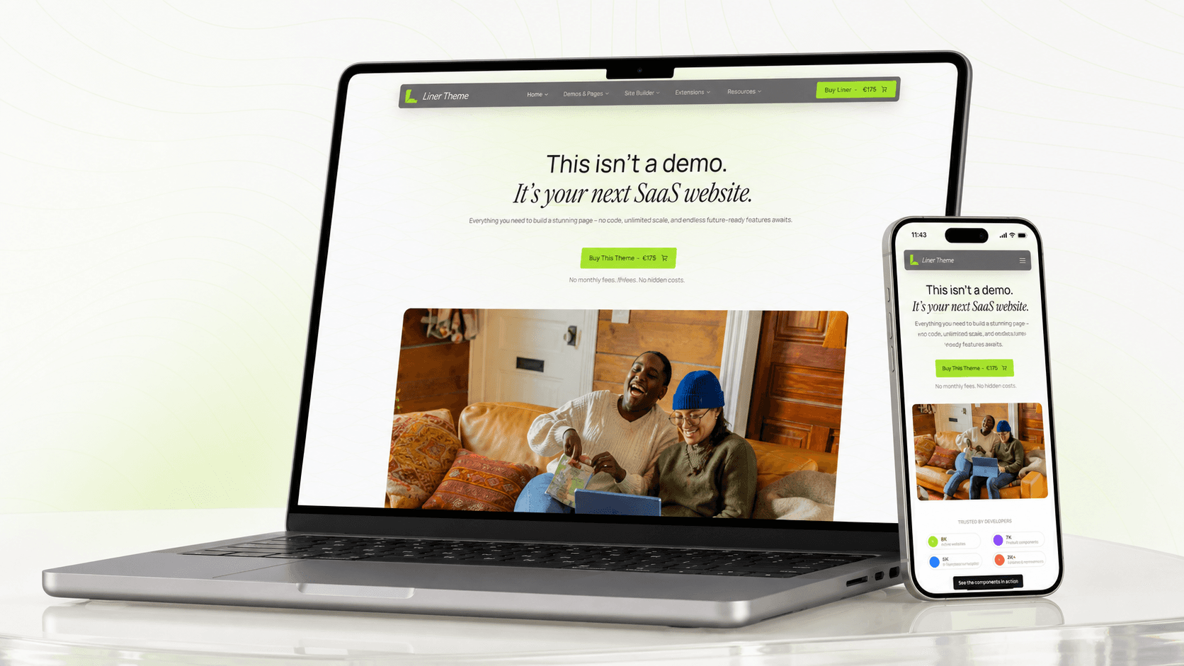 Liner Theme presented across a desktop and mobile device.